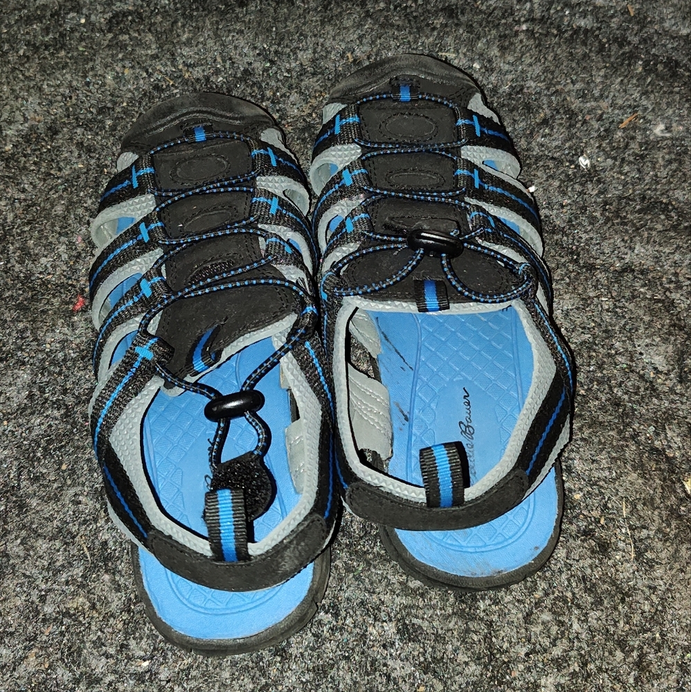 EUC Eddie Bauer Black Blue Slipper Sandal Shoes Unisex Kids Boys size 13 girls!!